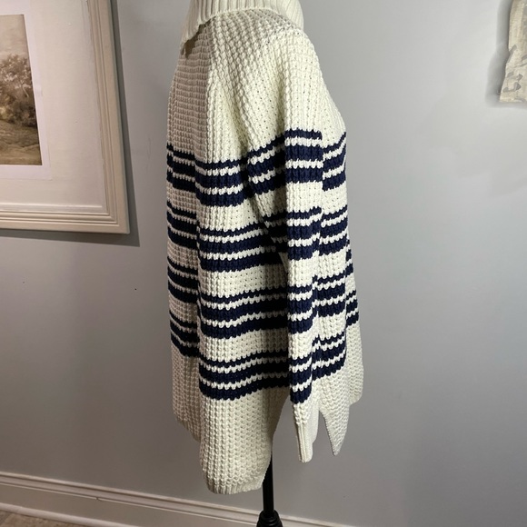Women’s Lands*End* Sweater Blue & White Stripe Turtleneck Size L - Picture 5 of 11